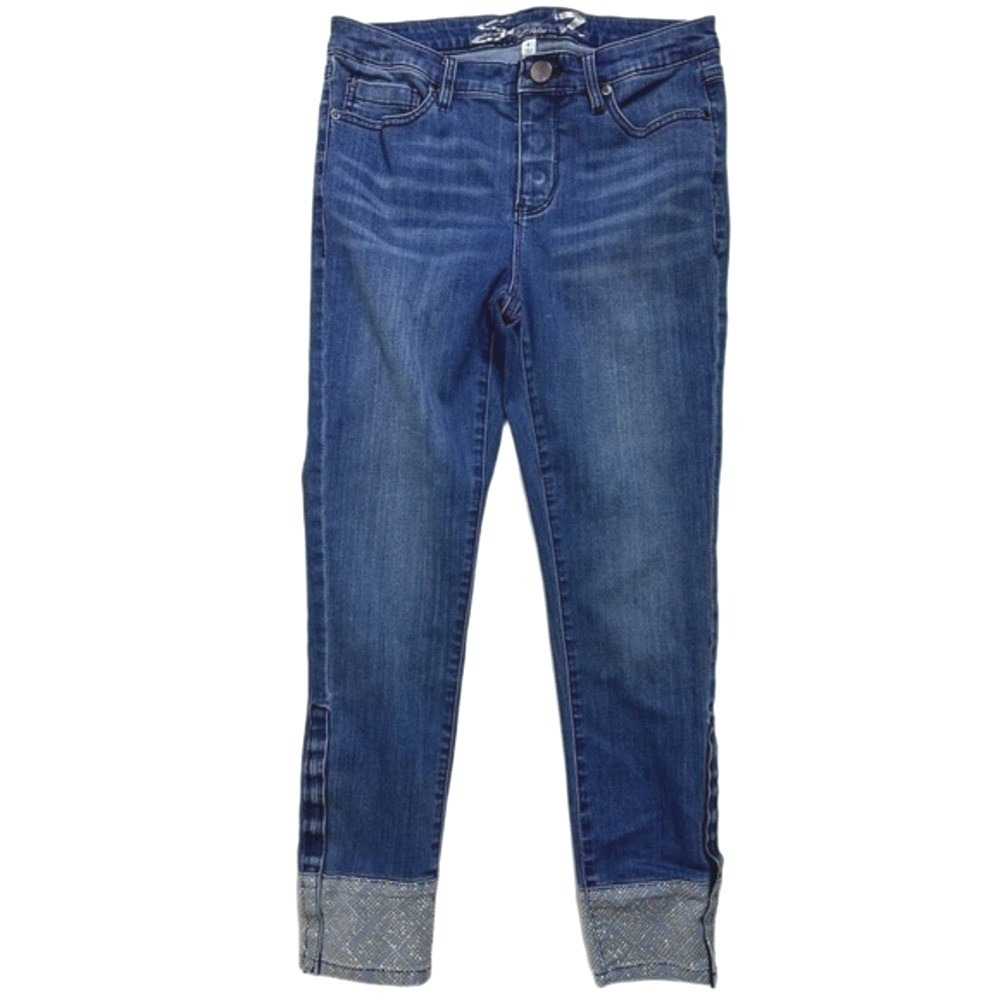 Seven7 Adaptive Embellished‎ Cuff Skinny Jeans Blue Womens 4